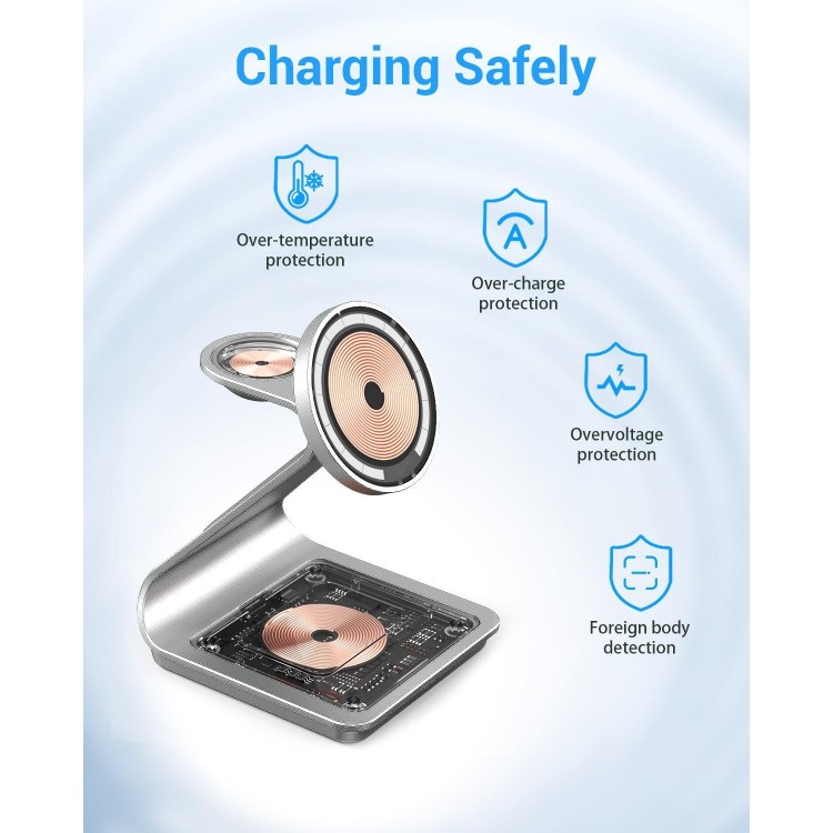 3 in 1 Wireless Charger for MagSafe, Aluminum Alloy Wireless Charging Station