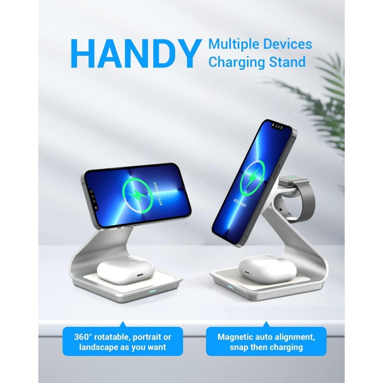 3 in 1 Wireless Charger for MagSafe, Aluminum Alloy Wireless Charging Station