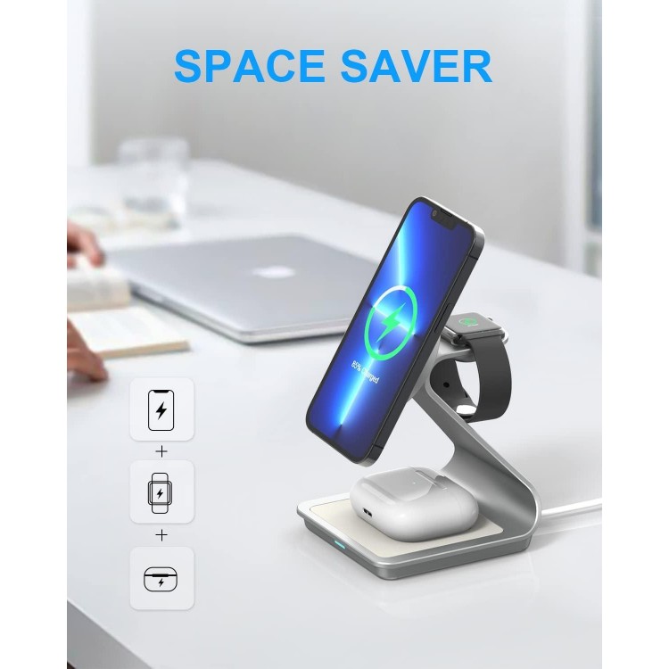 3 in 1 Wireless Charger for MagSafe, Aluminum Alloy Wireless Charging Station