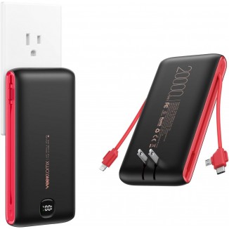 VEEKTOMX Portable Charger with Built in Cables and AC Wall Plug, 22.5w USB C Fast Charging Power Bank 20000mAh