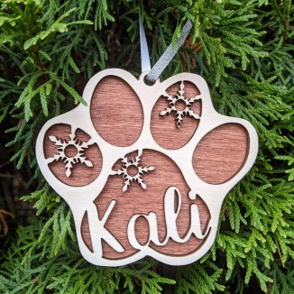 Personalized Pet Name Paw Print Christmas Ornament - Dog or Cat