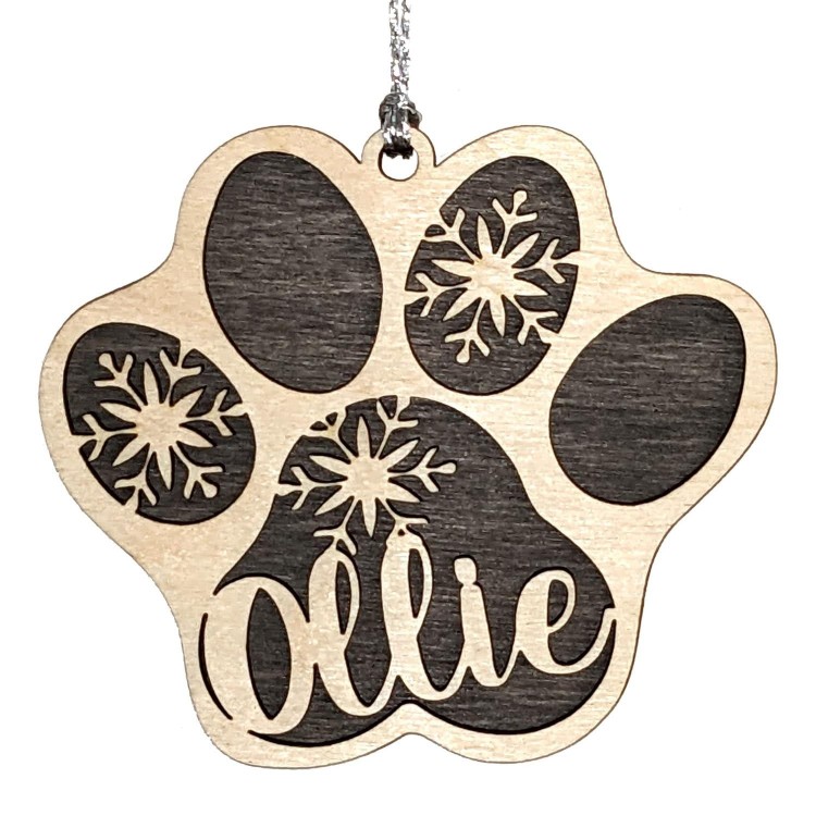 Personalized Pet Name Paw Print Christmas Ornament - Dog or Cat