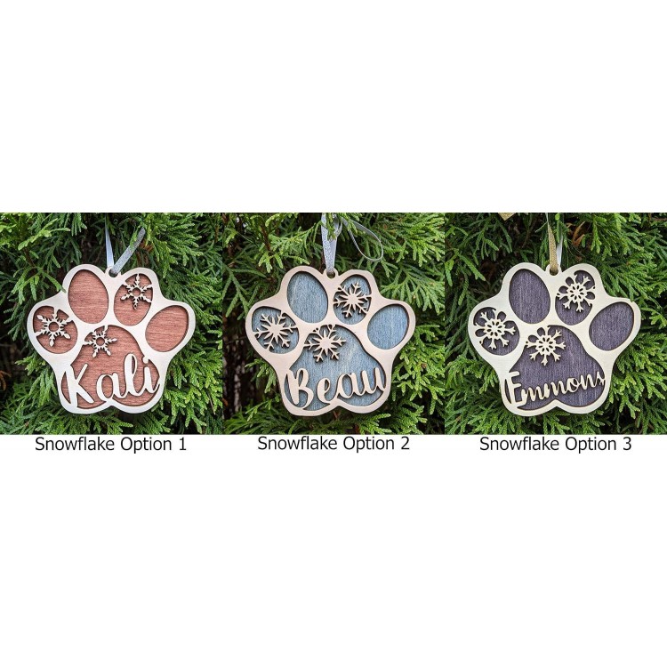 Personalized Pet Name Paw Print Christmas Ornament - Dog or Cat