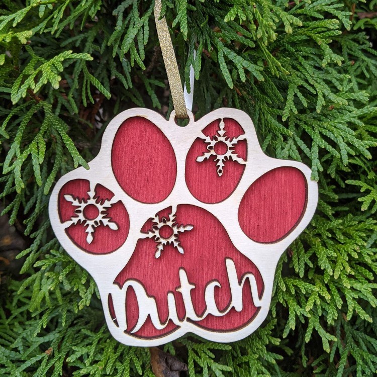 Personalized Pet Name Paw Print Christmas Ornament - Dog or Cat