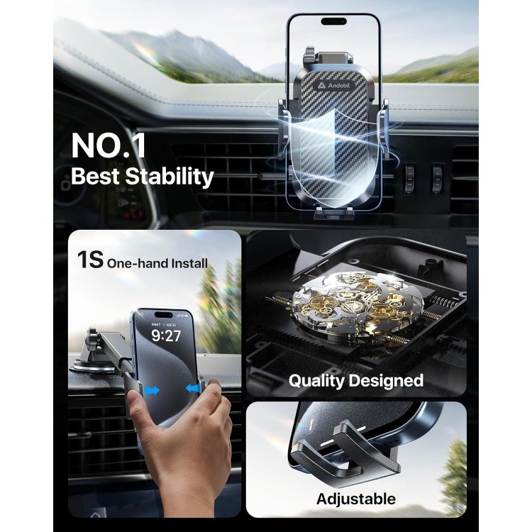 andobil Phone Mount for Car (Bumpy Roads Friendly) Military-Grade Car Phone Holder Mount Universal Hands-Free Phone Holder