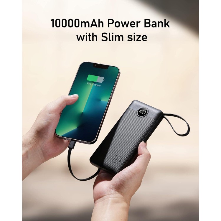 VEEKTOMX Portable Charger with Built-in Cables - 10000mAh Power Bank for iPhone - Slim Fast Charge USB C Battery Pack