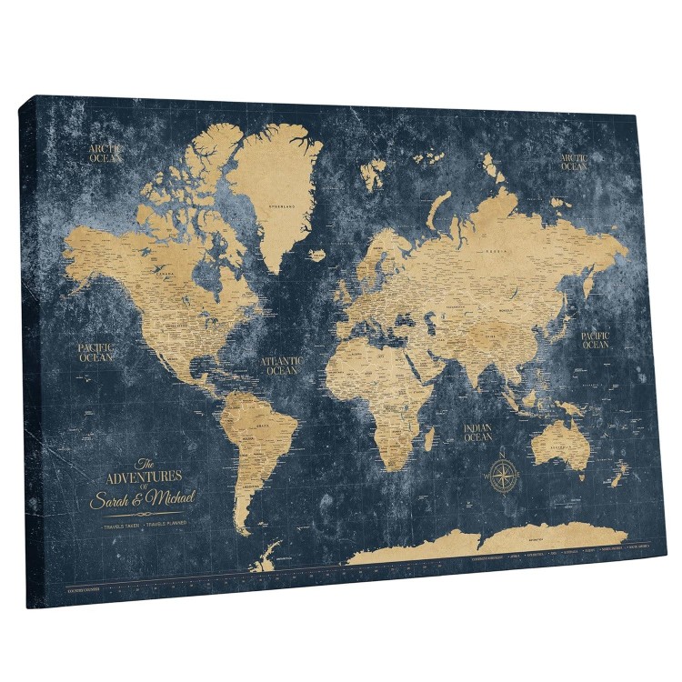 Holy Cow Canvas Personalized Push Pin World Travel Map with Pins