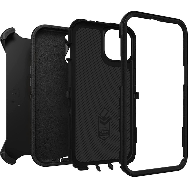 OtterBox iPhone 13 (ONLY) Defender Series Case - BLACK, rugged & durable, with port protection, includes holster clip kickstand