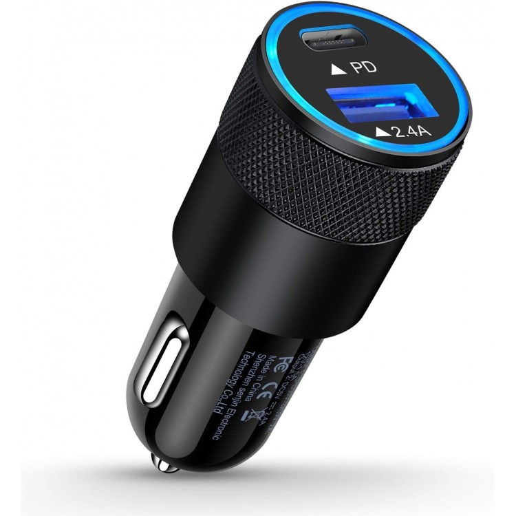 AILKIN 30W PD USB C Car Charger, USB Type C Fast Power Charging Block Dual Port USB A & USBC Plug Cargador Carro Lighter Adapter