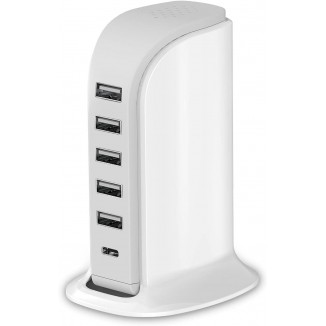 Charging Station for Multiple Devices 40W Upoy, Wall Charger Block 5 USB Ports(Shared 6A), USB Charging Hub Smart IC