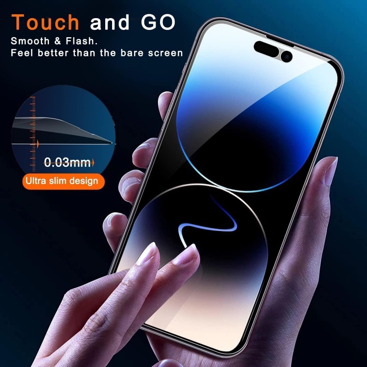 Ferilinso [3+3 Pack] for Apple iPhone 14 Pro Max Privacy Screen Protector Tempered Glass Accessories 3 Pack 9H Anti Spy Privacy Screen
