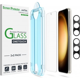 amFilm [2+2 Pack OneTouch Tempered Glass Screen Protector for Samsung Galaxy S23+/S23 Plus 6.6 Inch with Camera Lens Protector