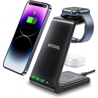 Intoval Wireless Charging Station, 3 in 1 Charger for Apple iPhone/iWatch/Airpods,iPhone15,14,13,12,11 (Pro,Pro Max)/XS/XR/XS