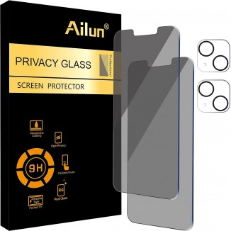 Ailun 2Pack Privacy Screen Protector for iPhone 13 [6.1 inch] + 2 Pack Camera Lens Protector, Anti Spy Private Tempered Glass Film