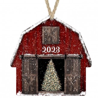 2023 Red Barn Christmas Ornament Rustic Farmhouse Decor Wood Hardboard