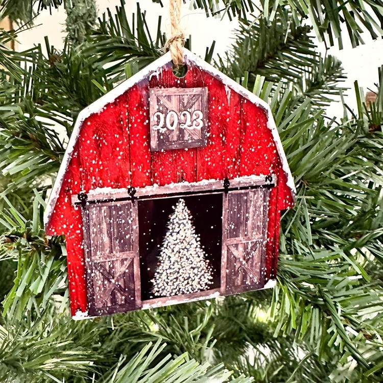 2023 Red Barn Christmas Ornament Rustic Farmhouse Decor Wood Hardboard