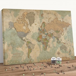 Holy Cow Canvas Personalized World Map on Canvas in Vintage Earth Tones