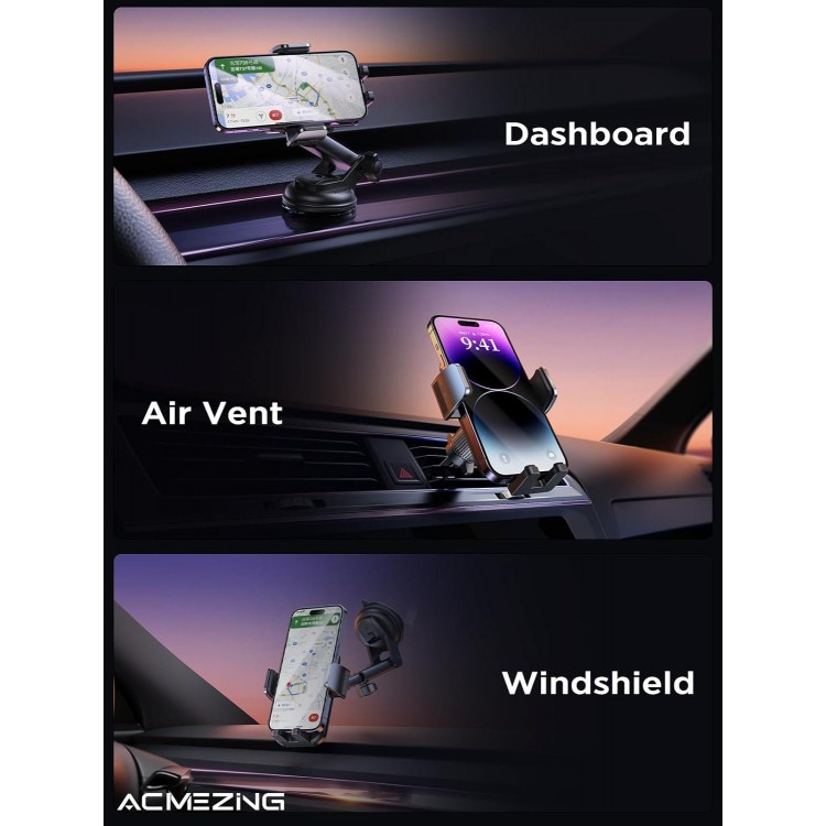 Car Phone Holder Mount【Racing-Grade & 360° Suction Cup】Phone Mount for Car Dashboard Windshield Air Vent