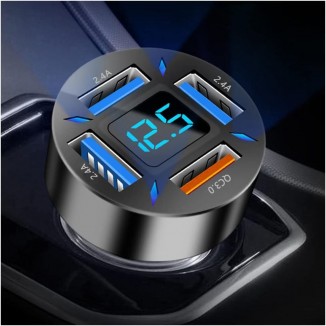 66W Fast USB Car Charger Fast Charge with Voltmeter LED Light Display Car Charger Adapter Compatible