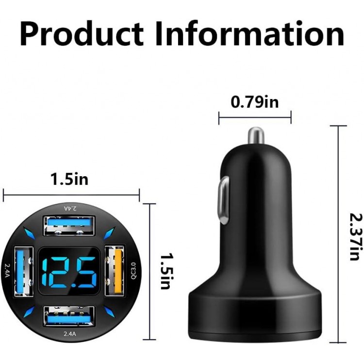 66W Fast USB Car Charger Fast Charge with Voltmeter LED Light Display Car Charger Adapter Compatible