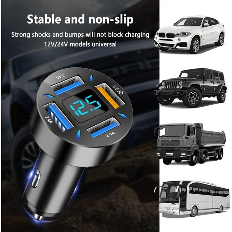 66W Fast USB Car Charger Fast Charge with Voltmeter LED Light Display Car Charger Adapter Compatible