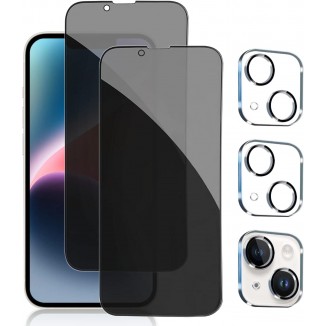 pehael 2+2 Pack iPhone 14 Plus Privacy Screen Protector with Camera Lens Protector Full Coverage Anti-Spy Tempered Glass Film