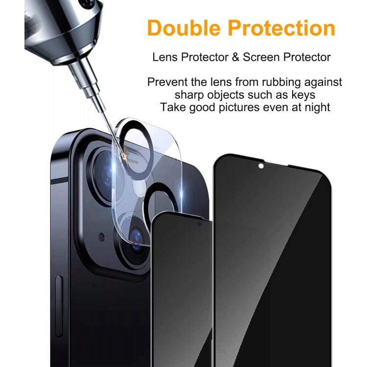 pehael [2+2 Pack iPhone 14 Privacy Screen Protector with Camera Lens Protector Full Coverage Anti-Spy Tempered Glass Film