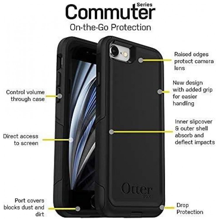OtterBox IPhone SE 3rd & 2nd Gen, IPhone 8 & IPhone 7 (Not Compatible with Plus Sized Models) Commuter Series Case - BLACK