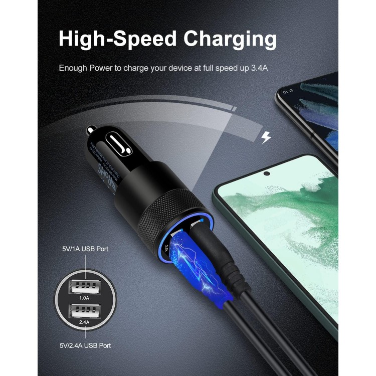 Car Charger, [2Pack/3.4a] Fast Charge Dual Port USB Cargador Carro Lighter Adapter for iPhone 15 14 13 12 11 Pro Max X XR XS 8 Plus 6s