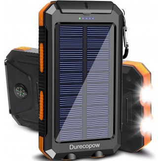 Durecopow Solar Charger, 20000mAh Portable Outdoor Waterproof Solar Power Bank