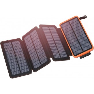 Hiluckey Solar Charger 25000mAh, Outdoor USB C Portable Power Bank with 4 Solar Panels, 3A Fast Charge External Battery Pack