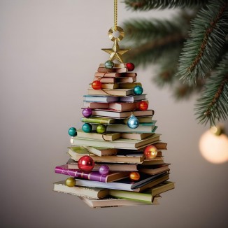 2 x Book Christmas Tree Ornament, 2D Flat Book Christmas Ornament