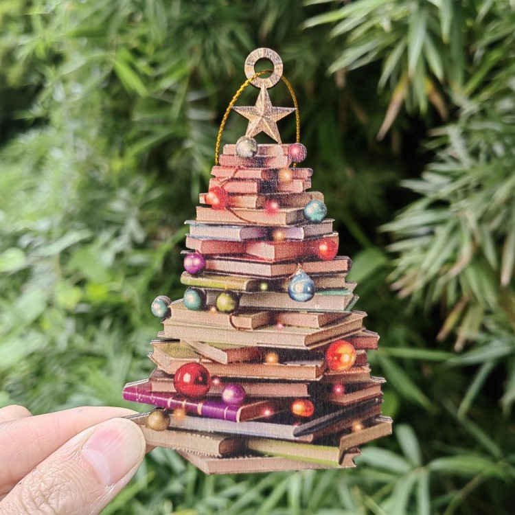 2 x Book Christmas Tree Ornament, 2D Flat Book Christmas Ornament