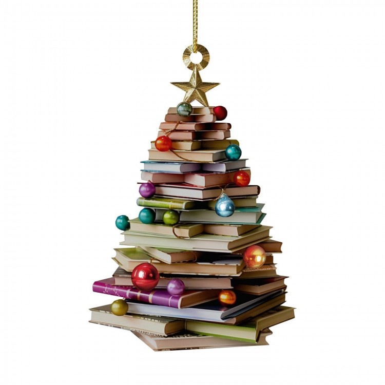 2 x Book Christmas Tree Ornament, 2D Flat Book Christmas Ornament