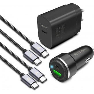Super Fast Charger Type C Kit, VELOGK 25W PD PPS Wall/Car Charger for Samsung Galaxy S23 Ultra/S23+/S23/S22/S21/S20/Plus/Ultra/FE/Note 20/10/A71