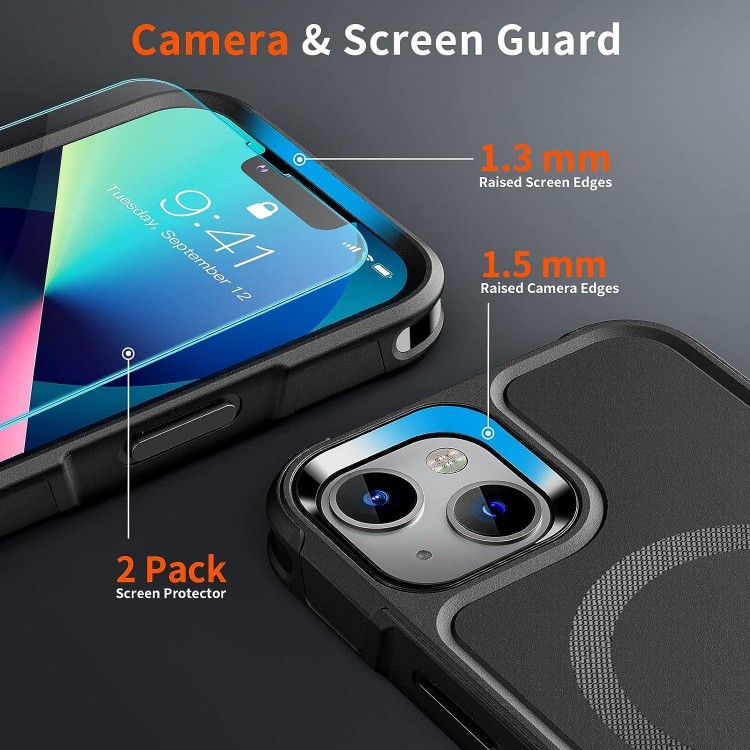 SUPFINE Magnetic for iPhone 13 Case  Non-Slip Heavy Duty Full-Body Shockproof Phone Case,Black