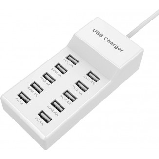 10-Port USB Wall Charger Station with Rapid Charging Auto Detect Technology Safety Guaranteed Family-Sized USB Ports