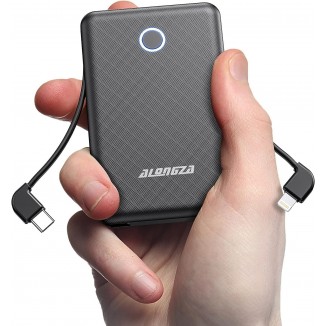 Alongza Portable Charger Small Size Built in Cable 6000mAh Power Bank, External Battery Pack Lightweight Backup Charger