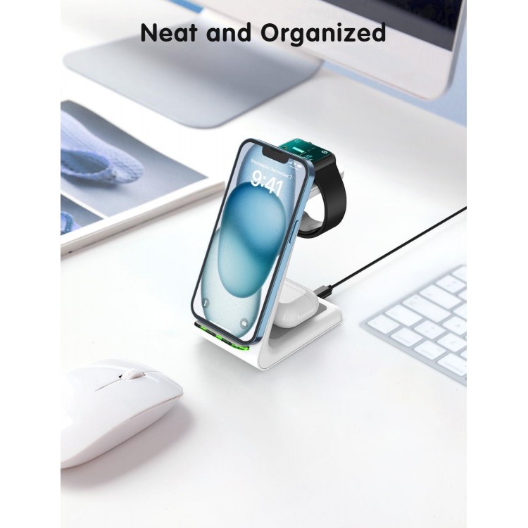JoyGeek 3 in 1 Wireless Charging Station for Apple, Wireless Charger Stand for iPhone 15/14/13/12/11/SE/X/8 Pro Max Plus Mini