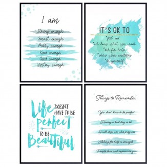 Light Blue Inspiring Positive Affirmations Quotes Wall Decor