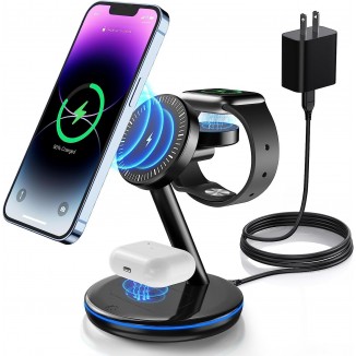 3 in 1 Charging Station for Apple Devices 18W Fast Mag-Safe Charger Stand Magnetic Wireless Charger Station