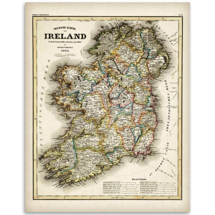 Ireland Map from 1844-11x14 Unframed Art Print Poster