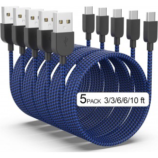 USB Type C Cable 5pack (3/3/6/6/10FT) Fast Charging 3.1A Quick Charge USB A to USB Type C Charger Cord