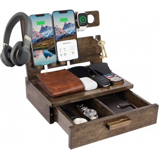 ZAPUVO Wood Phone Docking Station with Drawer Nightstand Organizer