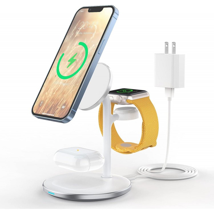 3 in 1 Wireless Charging Station for Multiple Devices, 15W Fast Wireless Mag-Safe Charger Stand