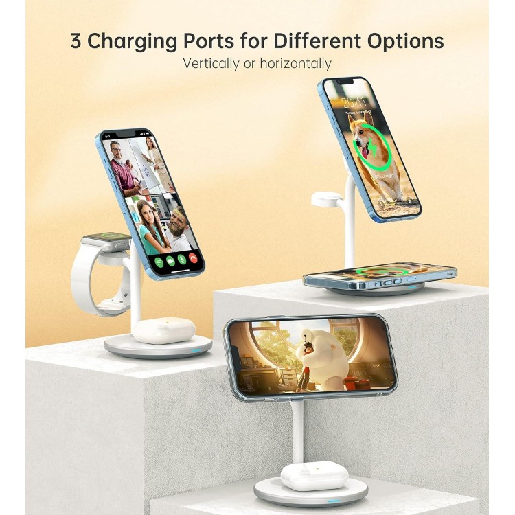 3 in 1 Wireless Charging Station for Multiple Devices, 15W Fast Wireless Mag-Safe Charger Stand