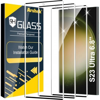 Arshek 3 Pack Galaxy S23 Ultra Screen Protector, HD Clear Tempered Glass, Fingerprint Unlock, 3D Curved, Scratch Resistant