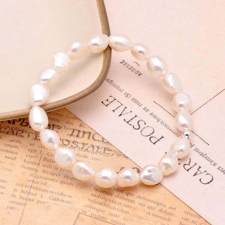 8-9 MM Cultured Freshwater Baroque Pearl Stretch Bracelet 7 Inch