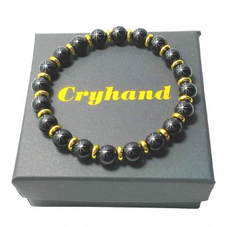 Cryhand Black Obsidian Protection Beaded Bracelet Best Gifts Box