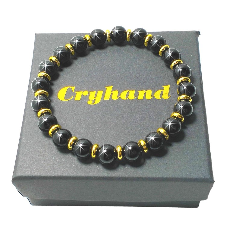 Cryhand Black Obsidian Protection Beaded Bracelet Best Gifts Box